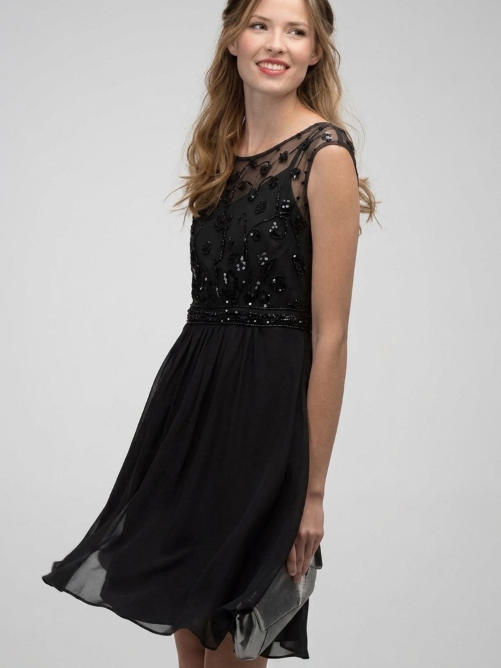 Ricki's Black Sequin Scoop Neck Embellished Belt Fit & Flare Size 8 NWT